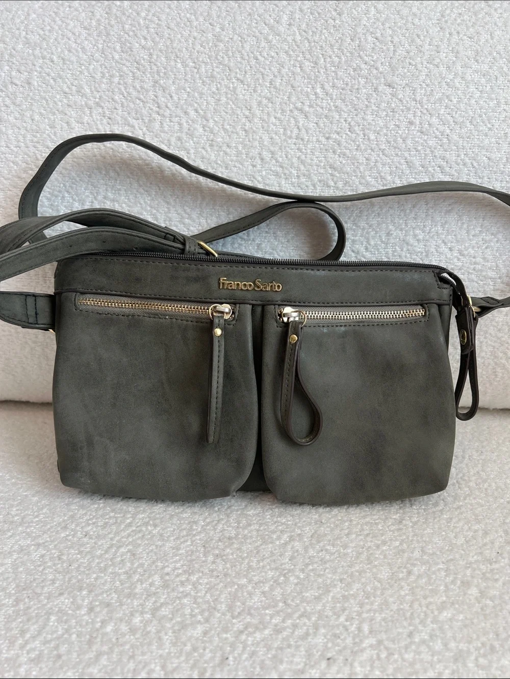Franco Sarto Olive Suede Dual-Zip Crossbody